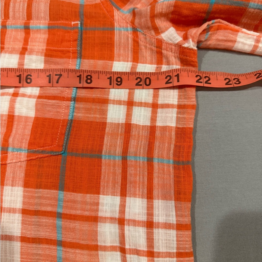 J. Crew Women Gauzy Popover Button Down in Orange Plaid Shirt Size 12 - Picture 9 of 13
